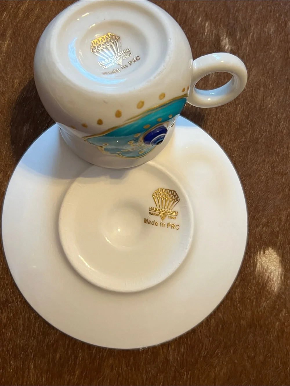 Decorative Blue Evil Eye Espresso Cup and Saucer Set - 9pc